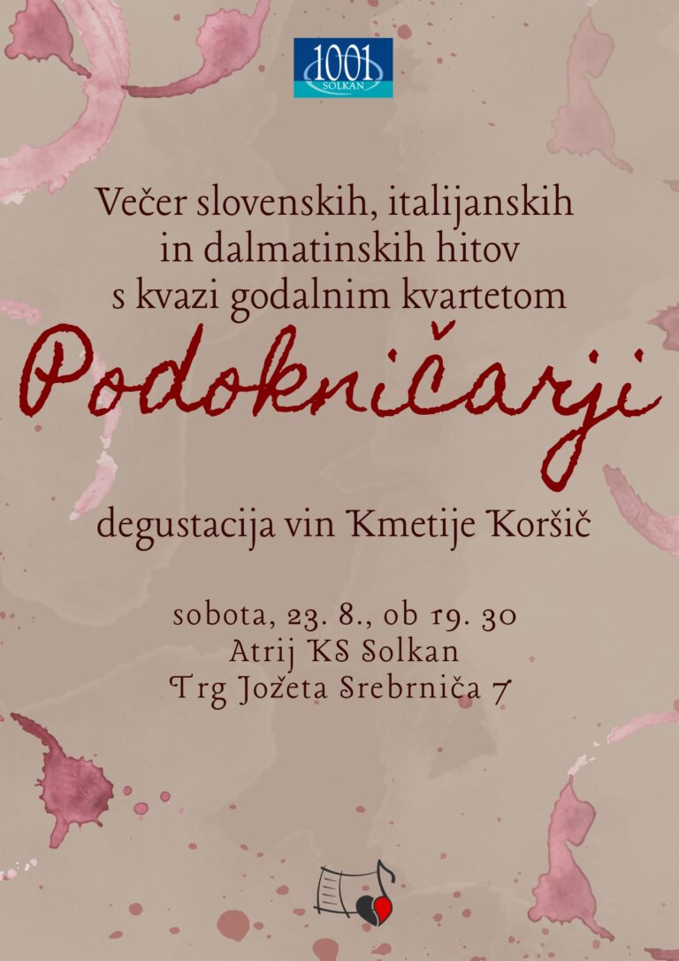 Read more about the article PODOKNIČARJI, večer slovenskih, italijanskih in dalmatinskih hitov, sobota 23.8.2025 ob 19.30 uri