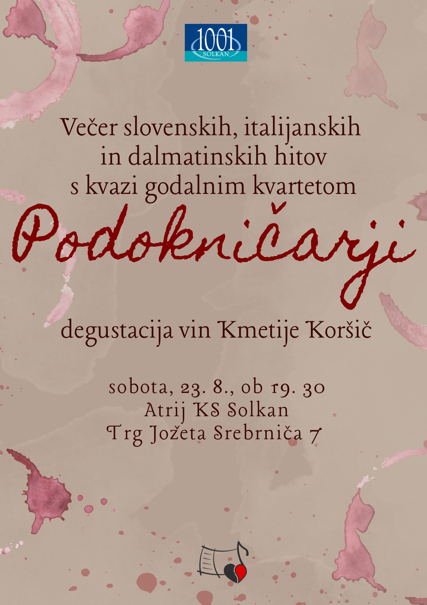 You are currently viewing PODOKNIČARJI, večer slovenskih, italijanskih in dalmatinskih hitov, sobota 23.8.2025 ob 19.30 uri