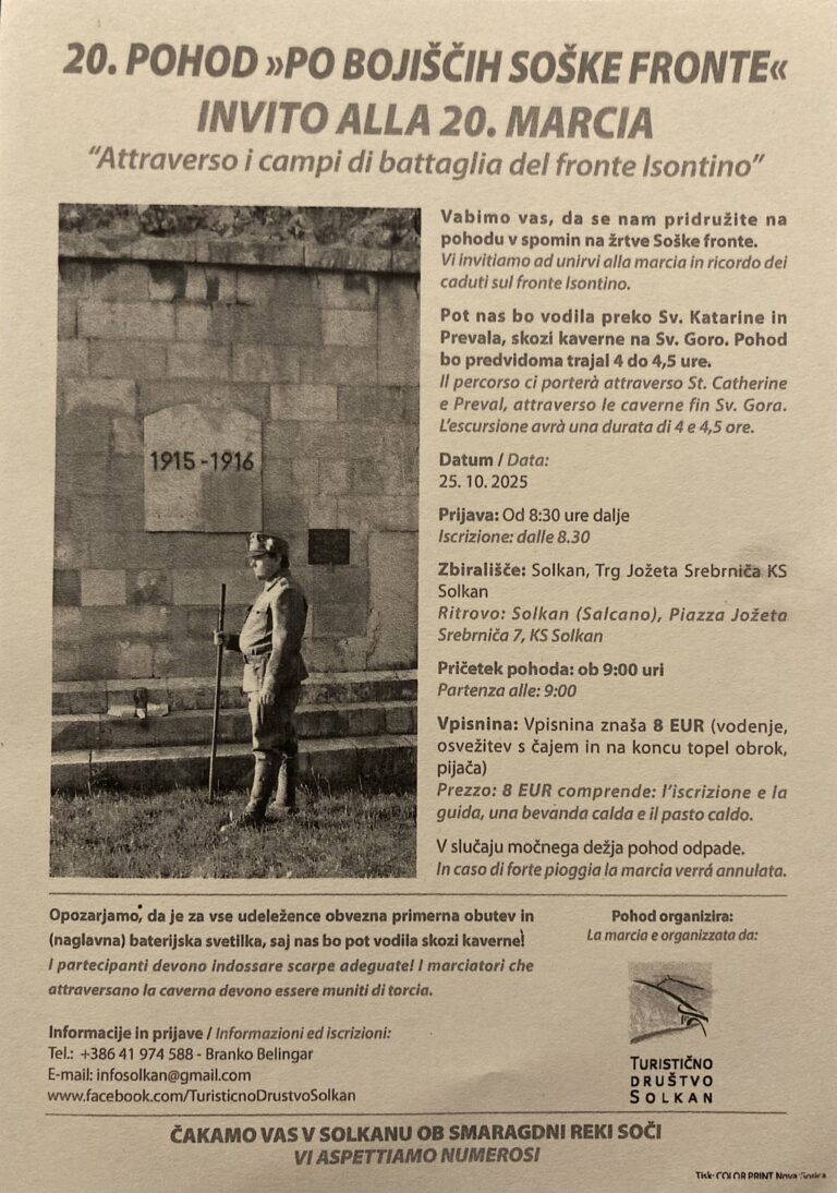 Read more about the article 20.POHOD “PO BOJIŠČIH SOŠKE FRONTE”