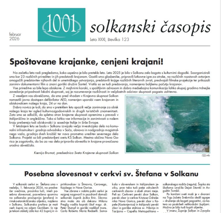 Read more about the article 1001 solkanski časopis FEBRUAR 2026; št.123