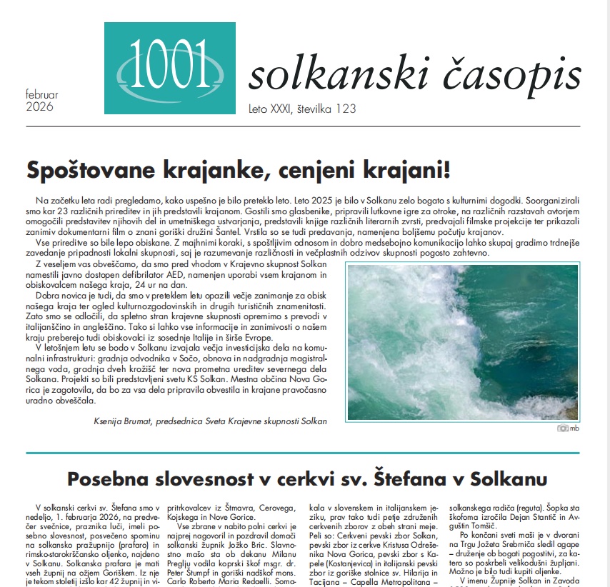 You are currently viewing 1001 solkanski časopis FEBRUAR 2026; št.123