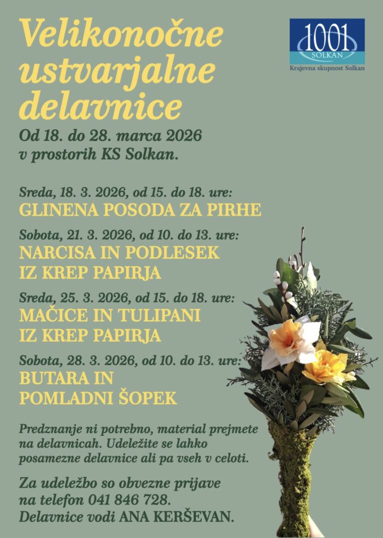 Read more about the article Velikonočne ustvarjalne delavnice od 18. do 28.marca 2026; v prostorih KS Solkan